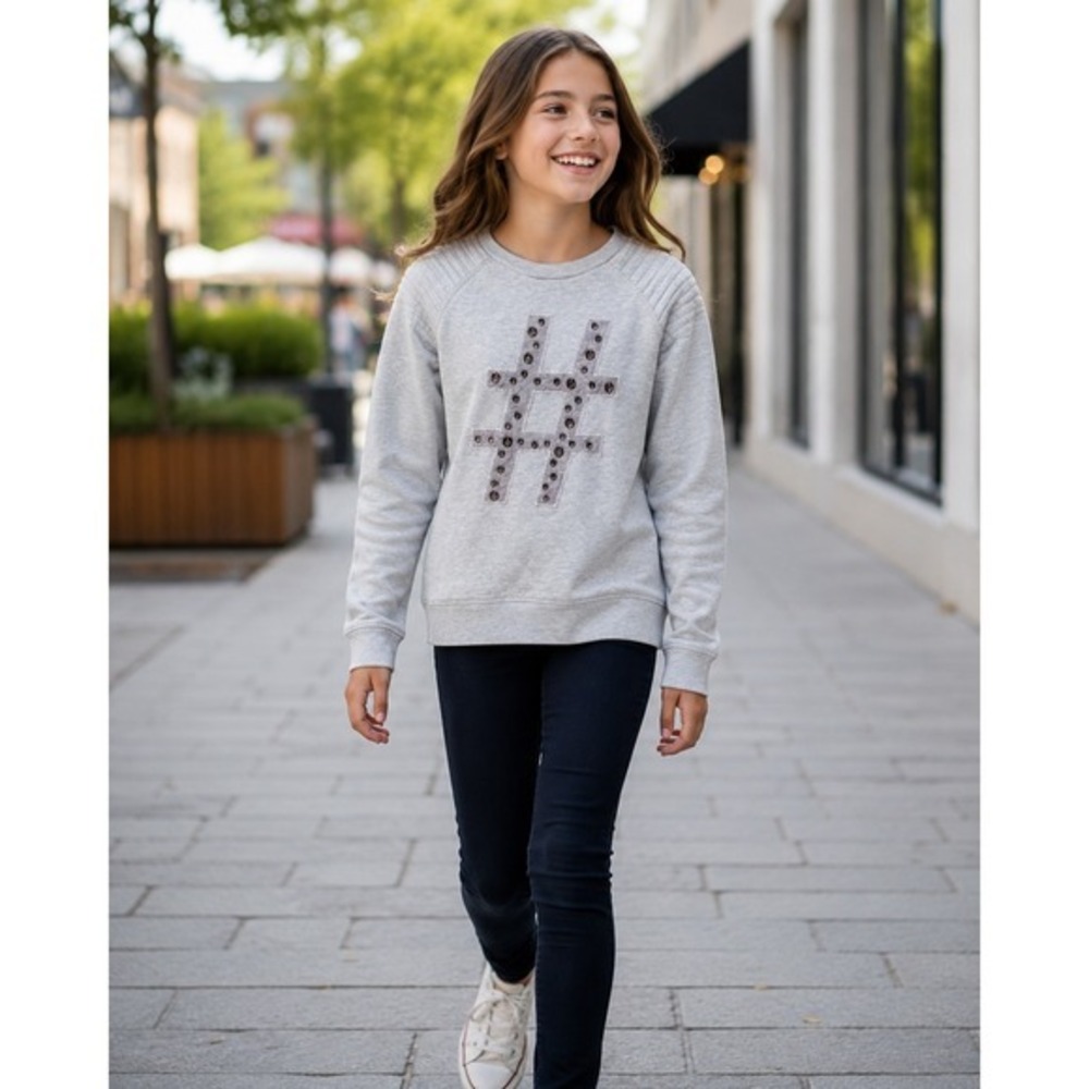 RUUM Gray Rhinestone Hashtag Sweatshirt Girls XL 14